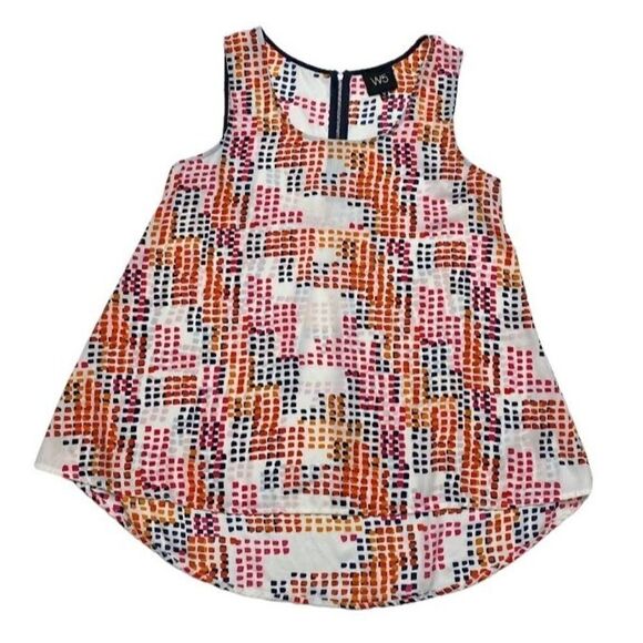 W5 White Blue Orange Pink Geometric Crew Neck Sleeveless Top sz Medium - Picture 3 of 9